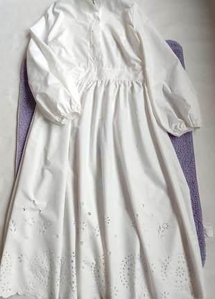 Розпродаж класична вінтажна біла довга сукня плаття перфорація бренд sheln рукава в стилі боххо