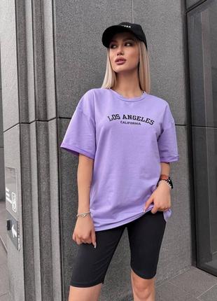 Комплект «los angeles» футболка свободная со спущенным рукавом; велосипедки пояс на резинке
