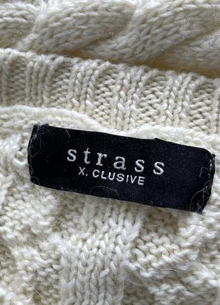 Strass женский белый свитер араны косы тёплый обьемный кремовый шерсть кашемир6 фото