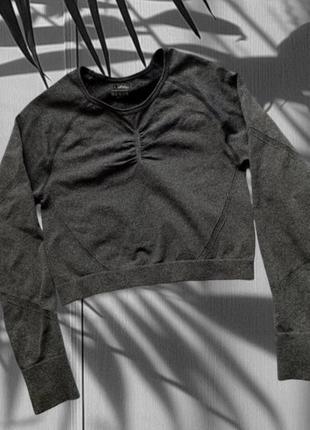 Топ спортивний із рукавами вирізом для пальця сірий фітнес біг