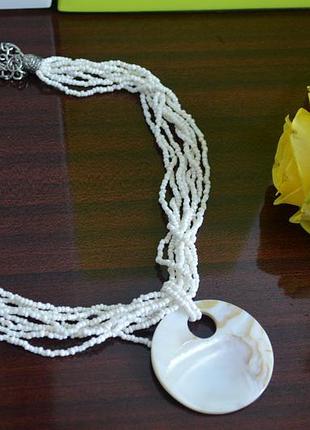 Бусы, ожерелье, колье, украшение, бисер, ракушка, круглый, кулон
