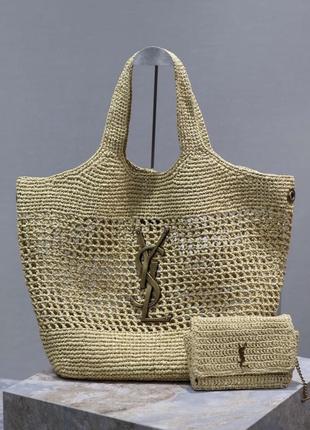 Плетеная пляжная сумка в стиле saint lautent ikare raffia