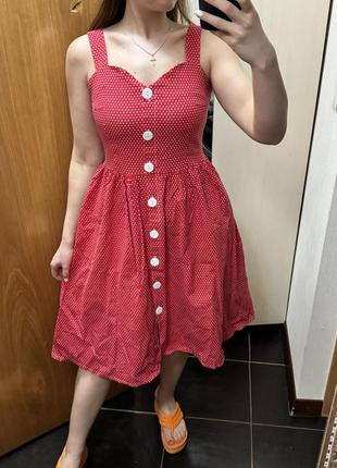 Красный сарафан в горошек,красный сарафан миди,женское платье,хлопковый сарафан