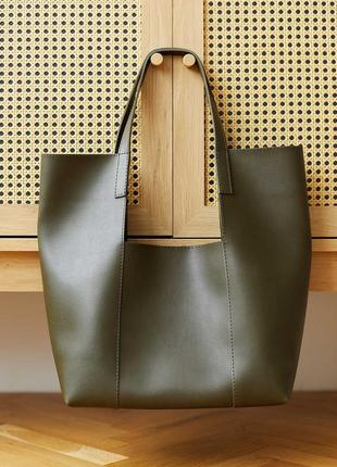 Женская сумка хаки сумка 2в1 оливковый шоппер зеленый шоппер