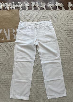 Жіночі льняні білі брюки h&m