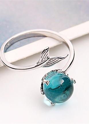 Кольцо регулируемое хвост русалки, синее море, слеза океана