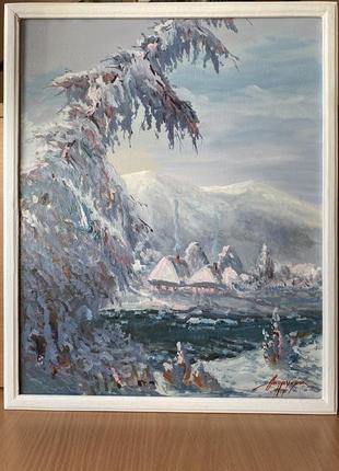 Картина масло холст художник андрусяк в. д. диптих пейзаж «креснение наледи. карпаты»...