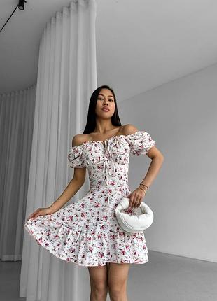 Платье мини, цветочный принт, рукавчики фонарики🌸