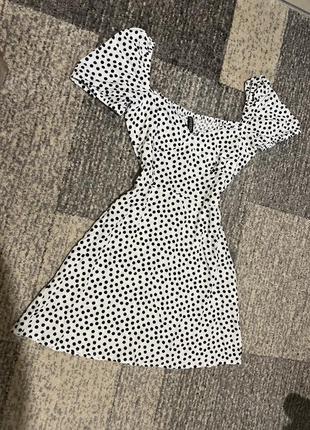 H&m плаття платье сукня біла белая в горох горошек xs s міні мини baby doll4 фото
