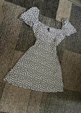 H&m плаття платье сукня біла белая в горох горошек xs s міні мини baby doll2 фото
