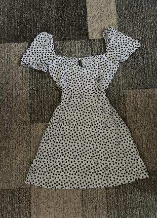 H&m плаття платье сукня біла белая в горох горошек xs s міні мини baby doll5 фото