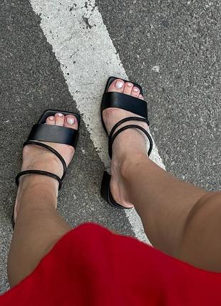 Шлепанцы женские на каблуке черные сабо мюли натуральная кожа
