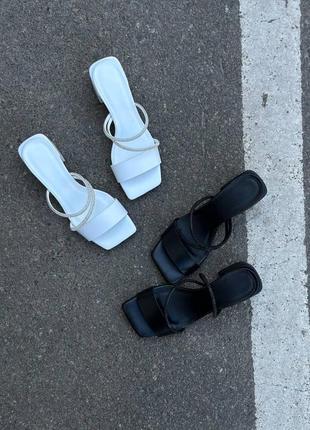 Шлепанцы женские на каблуке черные сабо мюли натуральная кожа