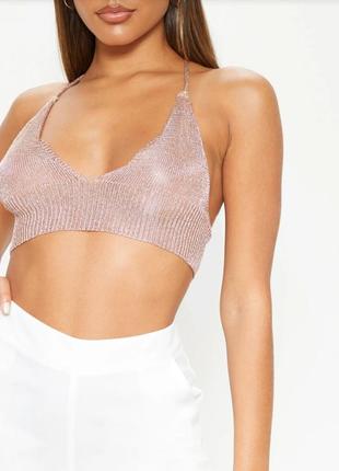Прозрачный вязаный топ ✨ prettylittlething ✨ золотистый бра бюст бюстгальтер natashie bronze metallic