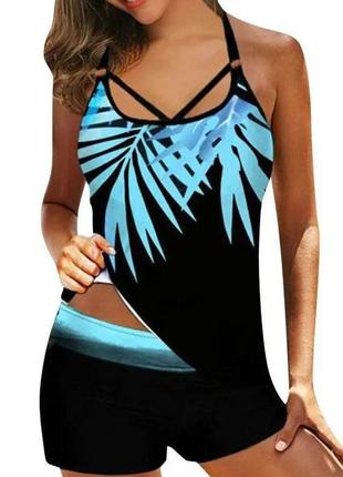 Шикарный купальник танкини шортами с переплётами holidey shop 🌺🌴🌺