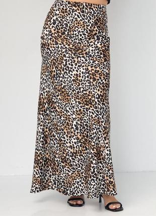 Жіноча якісна леопардова довга атласна спідниця максі в підлогу леопард