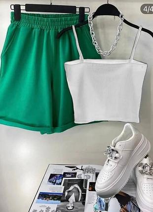 Топ + шорты топ рубчик 
🧵шорты петля 
цвет малый, трава, белый, серый