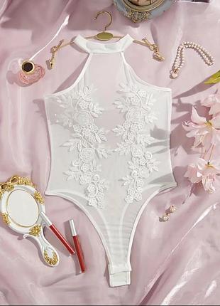 Квітковий мережевий гарний тедді_боді,з високим вирізом ззаді