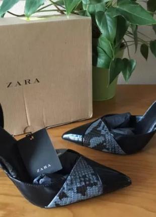 Туфли лодочки черные туфли под питона zara- 36p2 фото