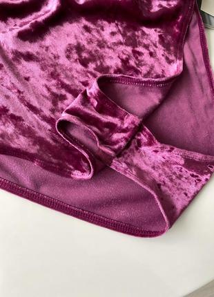 Бархатистый велюровый боди с открытой спинкой фуксия фиолетовый