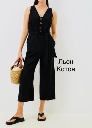 Комбінезон лляний чорний літній жіночий комбінезон кюлотами george- s,m