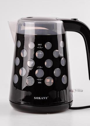 Электрический чайник 1.7 л sokany электрочайник 1850 вт бесшумный дисковый черный