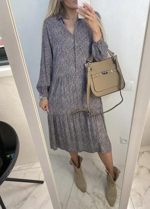 Натуральне плаття міді в принт горошок h&m плаття на ґудзиках ярусне