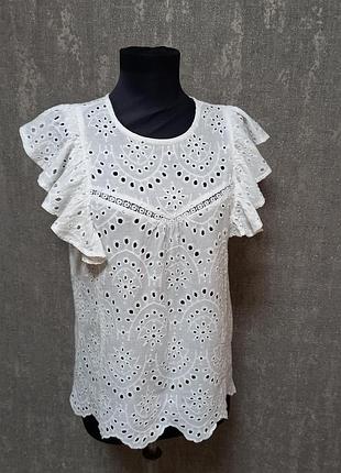 Блуза белая с прошвы , рубашка, майка  100%хлопок, белая,лёгкая, летняя.
