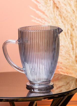 Кувшин для напитков ребристый 1,2 л с толстого стекла голубой