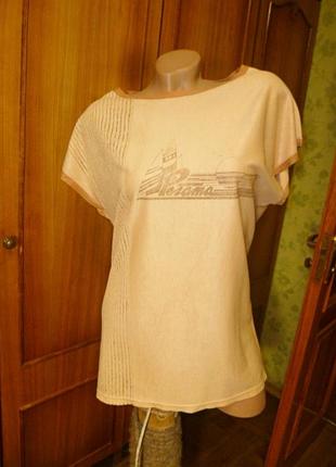 Интересная удлиненная футболка "регата" свободная винтаж, полоска как махровка