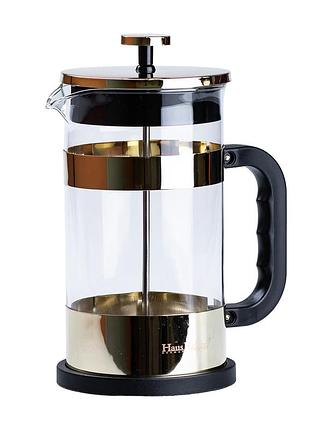 Заварник для чая 1 литр с френч прессом стеклянный золотой