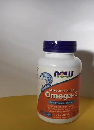 Now foods, омега-3, omega-3, 180 мг епк / 120 мг дгк, 180 epa/ 120 dha, 100 капсул (100 softgels)