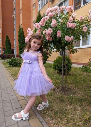 Платье для девочки праздничное новое детское очень пышное платье 4 5 6 7 года 110 116 122 128 лавандовое на день рождения праздник принцессы красивое
