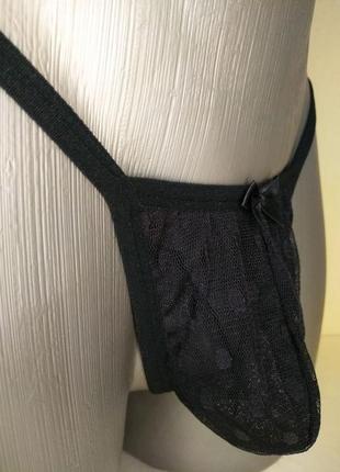 Мужские стринги из черной эластичной сеточки в горох 3