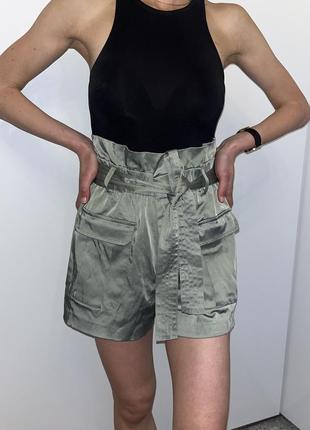 Шорти атласні на літо zara xs s mango papaya