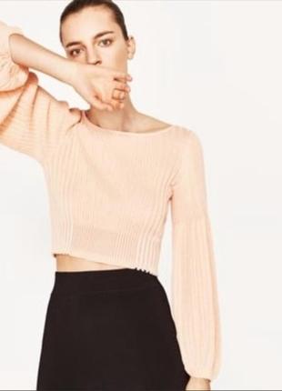 Топ в рубчик с длинным пышным рукавом zara