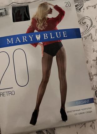 Колготки зі швом mary blue чорні2 фото