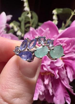 Срібні сережки 925 проби зі смарагдами та танзанітами4 фото