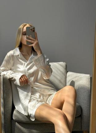Жіноча піжама атласна біла атласна піжама жіноча стильна піжама піжама літня домашній жіночий одяг5 фото