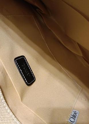 Сумка chloé  woody tote bag beige/black текстильная сумка.7 фото