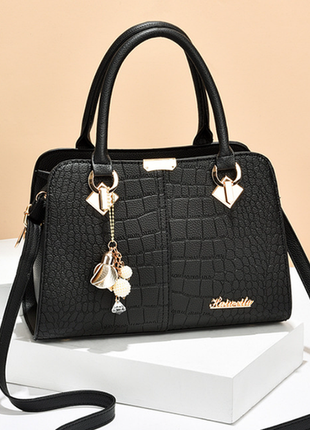 Модная женская сумка с брелоком, стильная большая женская сумочка эко кожа