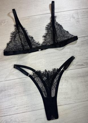 Мереживний комплект білизни чорного кольору🖤