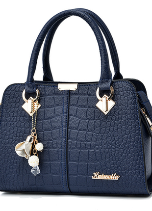 Модная женская сумка с брелком, стильная большая женская сумочка эко кожа синяя