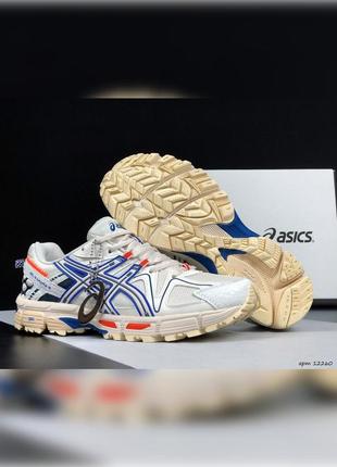 Мужские демисезонные кроссовки asics gel kahana 8 белые с бежевым\синие3 фото