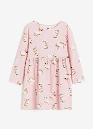 Платье для девочки длинный рукав розовый кролик h&m 92, 98/104, 110/116, 122/128, 134/140см