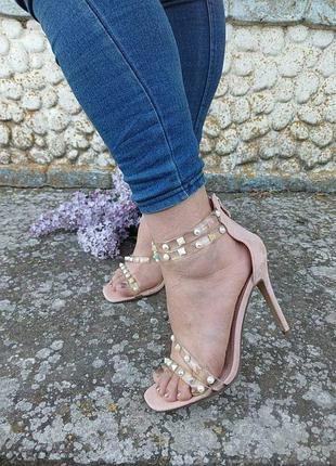 Босоножки женские пудровые на каблуке размер 36,37,38,39,40