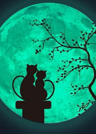 Наклейка коты на крыше на ветке  светящаяся в темноте  30 см. светящийся стикер  на стену!