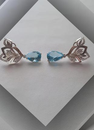 🛍 сережки срібло золото фіаніт блакитний