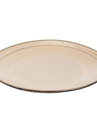 Элегантная керамическая тарелка,в ретро стиле. бежевый с коричневым ободком 22,5 см