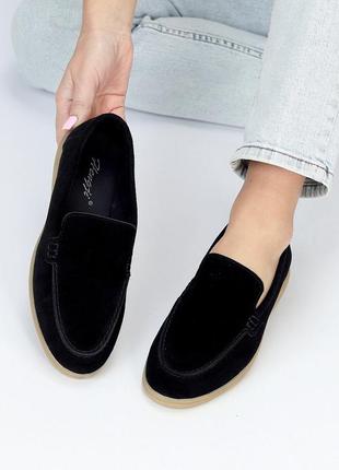 Чорні жіночі мокасини лофери туфлі з натуральної замші замшеві мокасини лофери7 фото